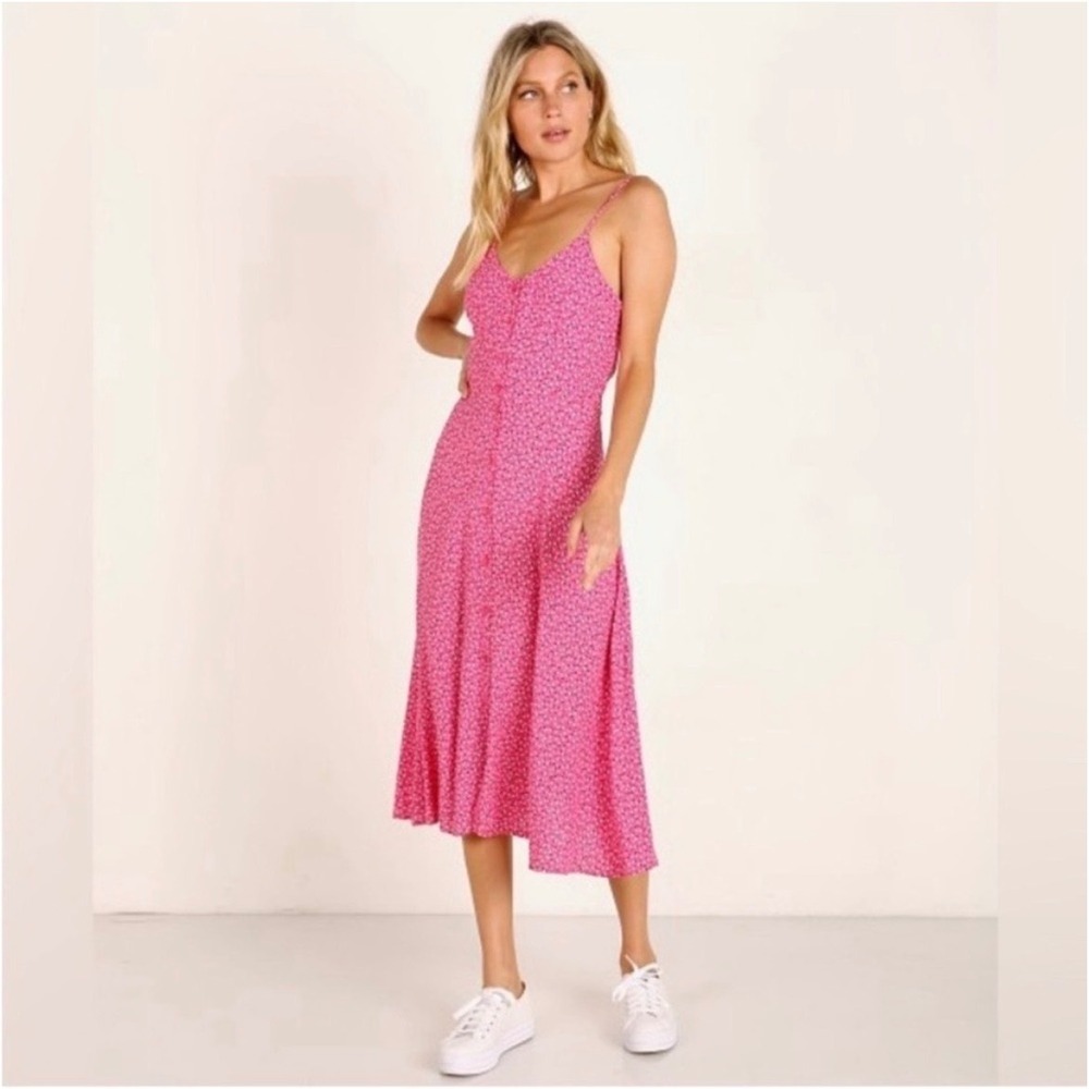 ROLLA's Pink Midsummer Mini Tulips Midi Dress Womens XS Button Front
